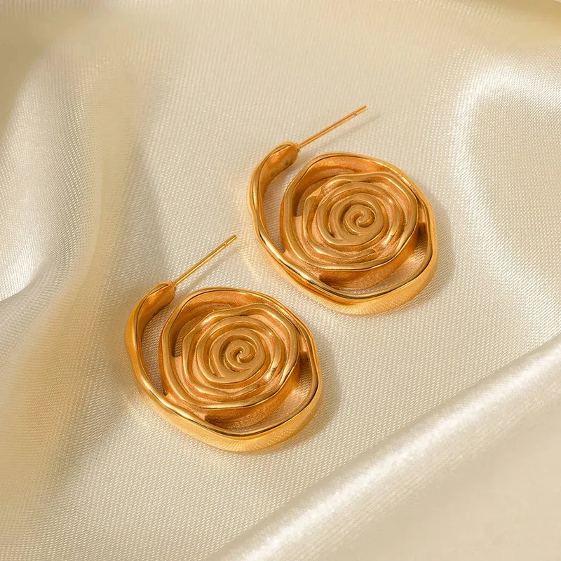 Hhomeenjoy US Luxurious 18K Gold-Plated Chunky Spiral Hoop Earrings