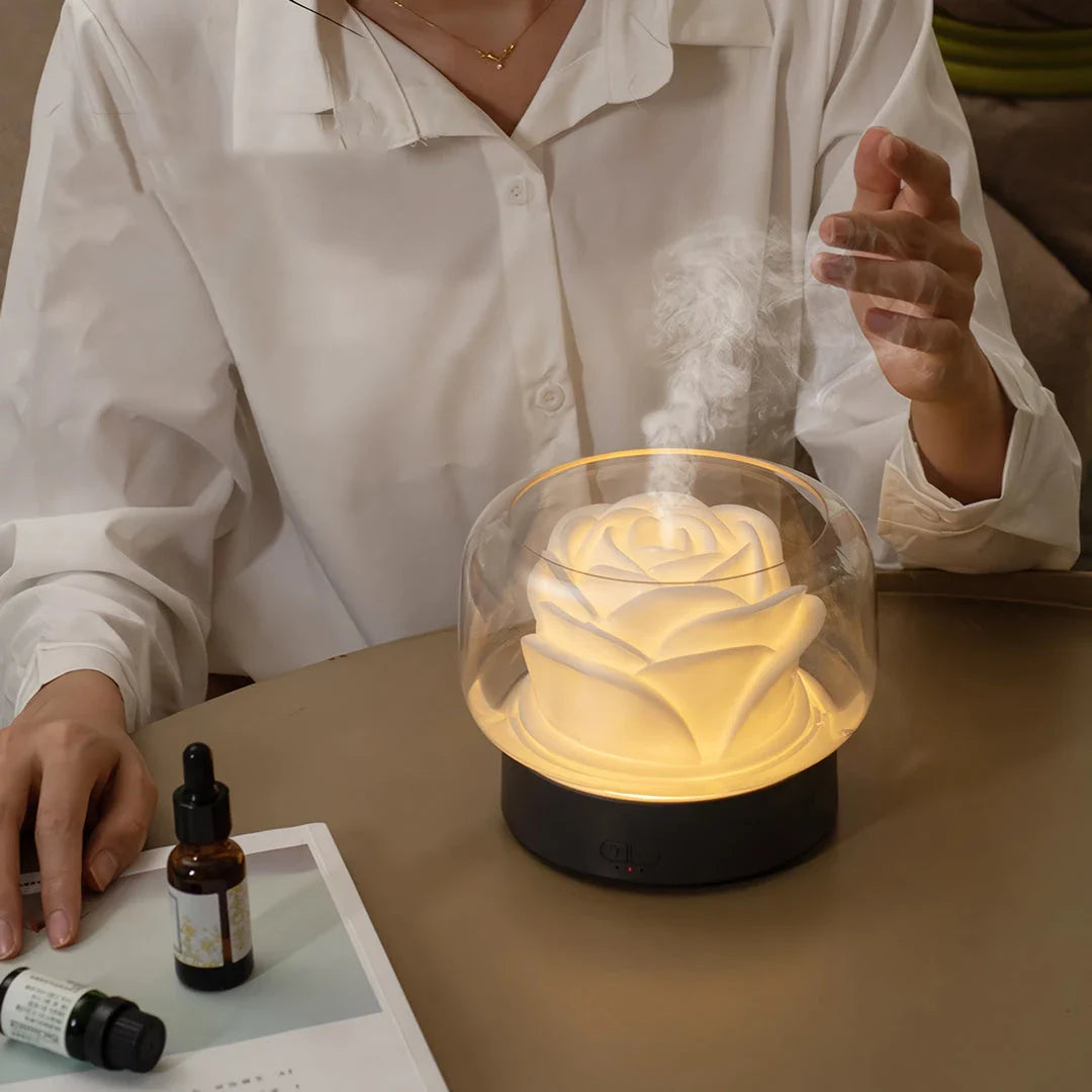 Essential oil diffuser and air humidifier with adjustable LED lighting, creating a serene and fragrant atmosphere