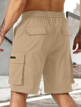 Drawstring waist men's workwear shorts with multiple pockets in various colors