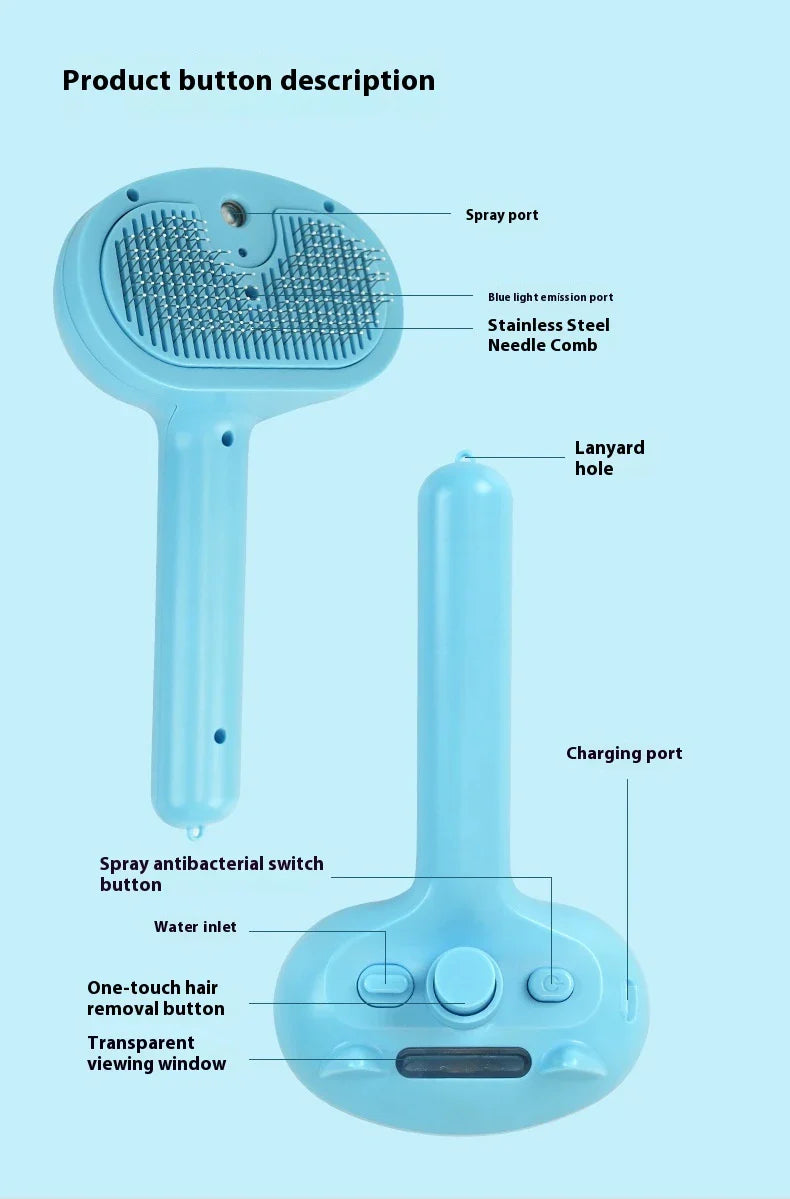 Rechargeable Pet Hair Removal Comb with Spray Cleaner - Effortlessly remove stubborn pet hair and keep your furry friend's coat fresh and healthy.