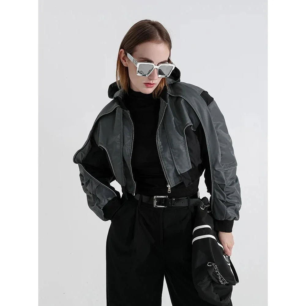 Autumn Reflective Splice Hooded Jacket with contrasting colors, reflective splicing, and a chic patchwork design