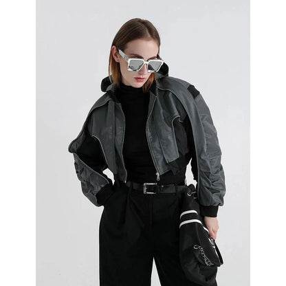Autumn Reflective Splice Hooded Jacket with contrasting colors, reflective splicing, and a chic patchwork design