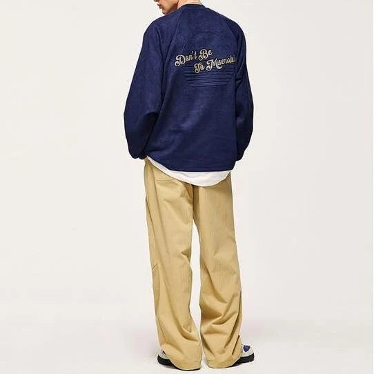 Cozy Embossed Faux-Suede Long-Sleeve T-Shirt in Blue with Unique Textured Design