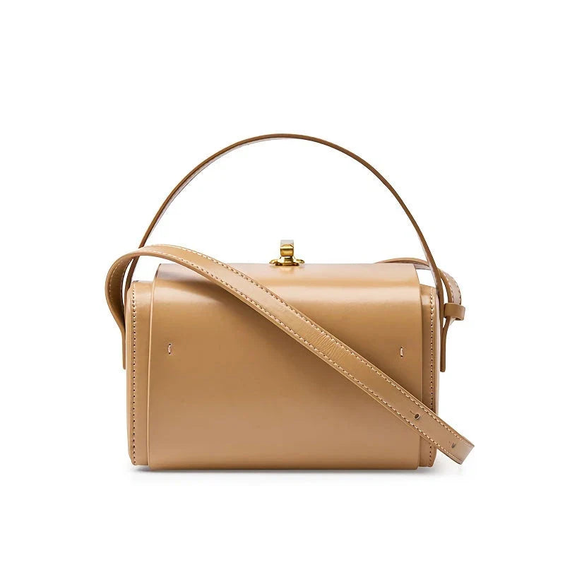Luxury Genuine Leather Small Square Shoulder Bag in Black, Milk Apricot, Gray Blue, and Beige colors