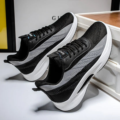 Breathable, comfortable color-blocked mesh sneakers for men with a durable rubber sole and secure lace-up closure