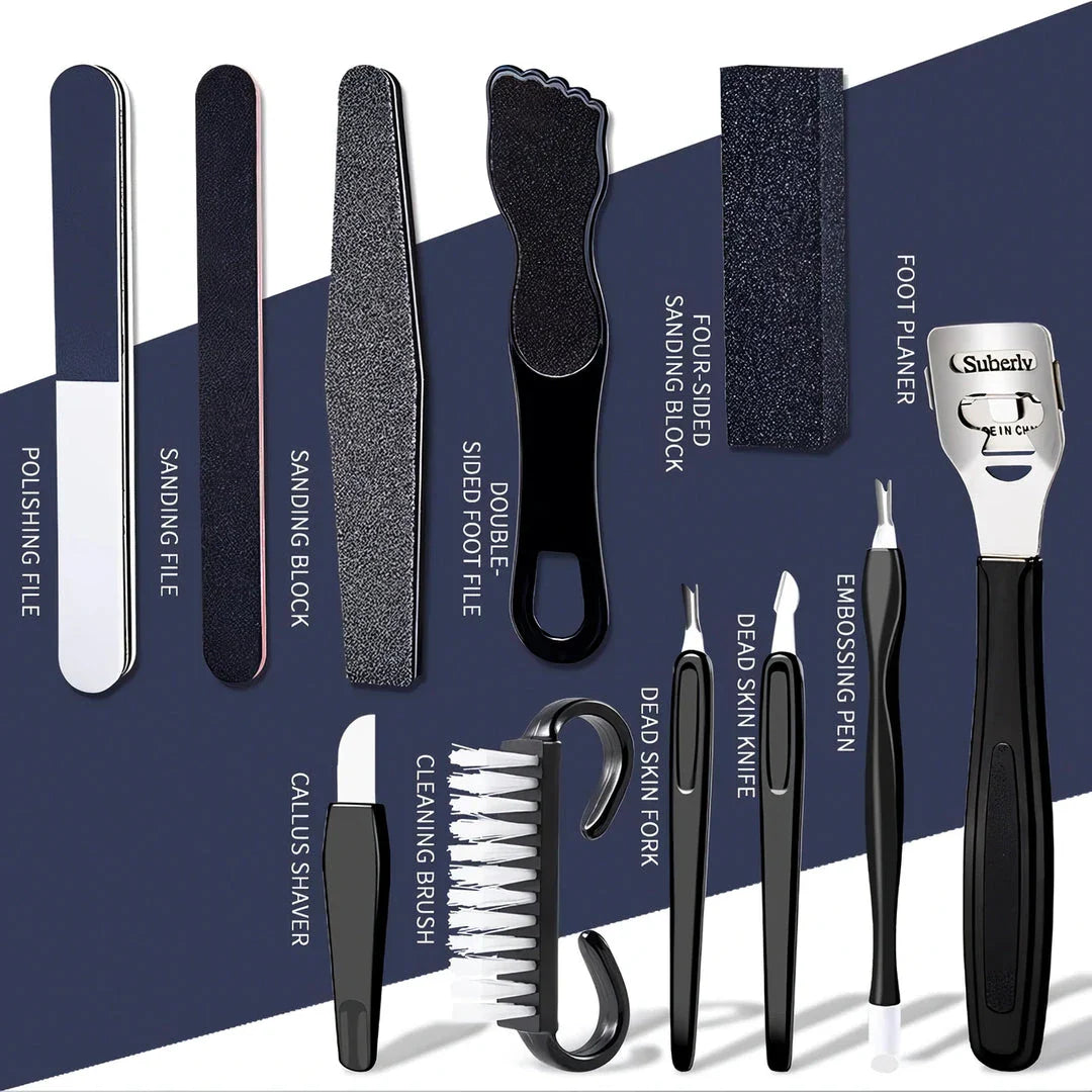 12-Piece Pedicure Care Set with Stainless Steel Tools for Removing Corns, Calluses, and Thick Nails for Smooth, Baby-Soft Feet