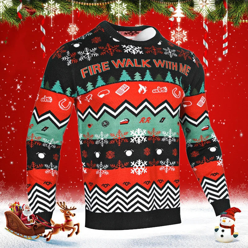 Stylish men's round neck Christmas sweater in various festive colors
