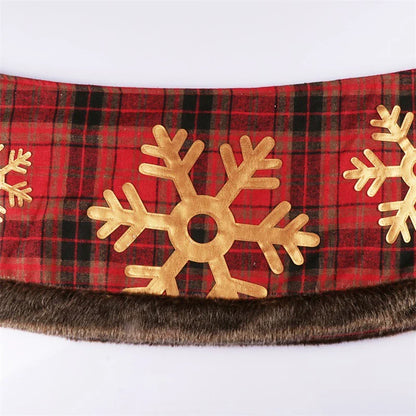 Elegant snowflake plaid Christmas tree skirt made of durable non-woven fabric, perfect for adding festive charm to your holiday decor
