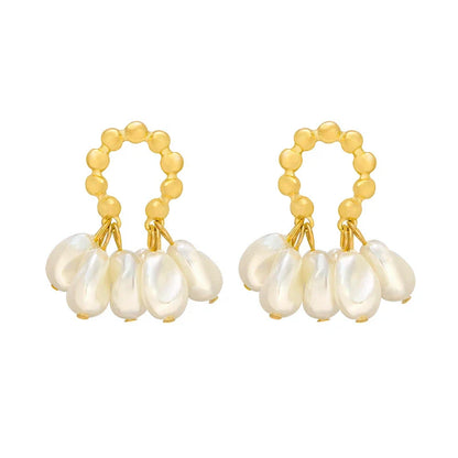 Elegant Baroque pearl earrings with a shimmering alloy, silver, or gold-plated finish