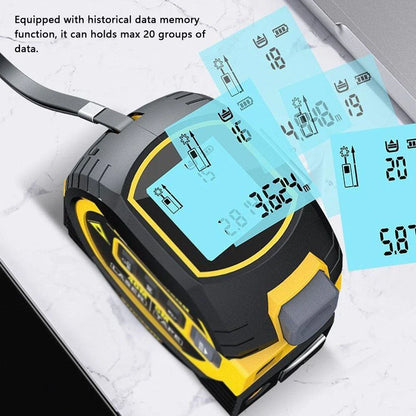 Multifunctional Laser Distance Meter with 5-meter tape measure and laser cross-marking features for precise measurements in construction and DIY projects.