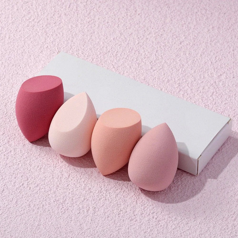4-piece set of soft, pink makeup sponges for flawless foundation, concealer, and contour application