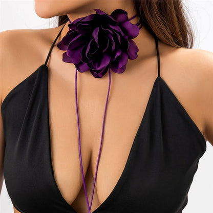 Elegant Rose Flower Statement Choker Necklace for Women - Premium French Velvet, Adjustable Fit, Bold Floral Pendant
