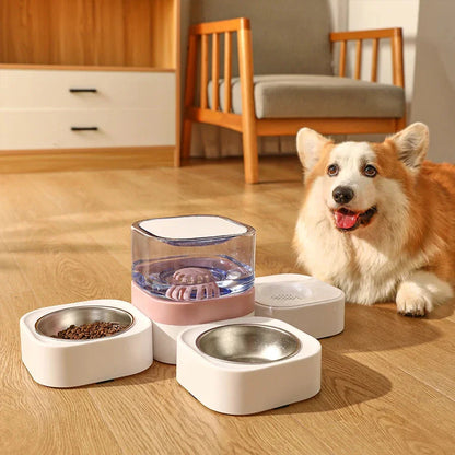 Large Capacity Automatic Pet Feeding Station with Water Dispenser and Separate Food Bowls for Dry and Wet Meals