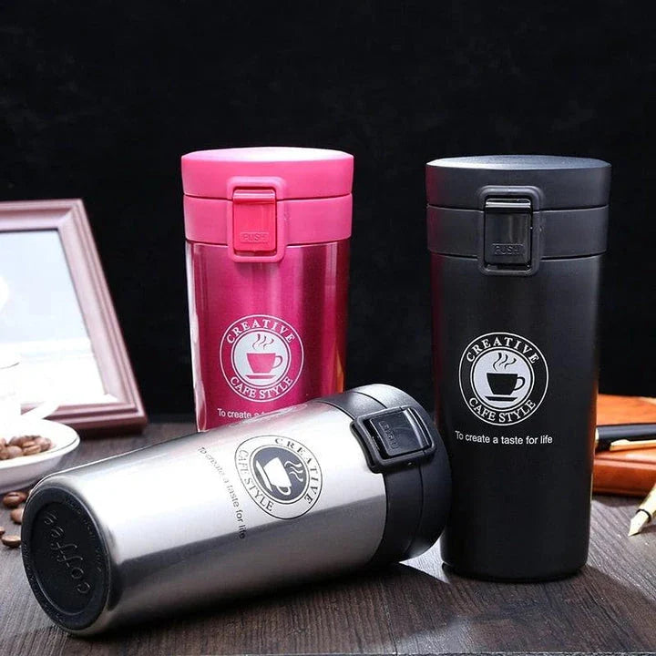 Premium insulated thermos with a sleek deer print design, keeping beverages hot or cold for up to 12 hours