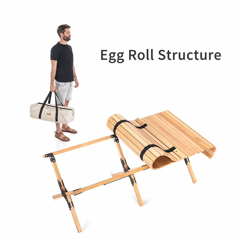 Durable Outdoor Folding Table made of beech wood with a khaki color, perfect for camping, picnics, and outdoor gatherings