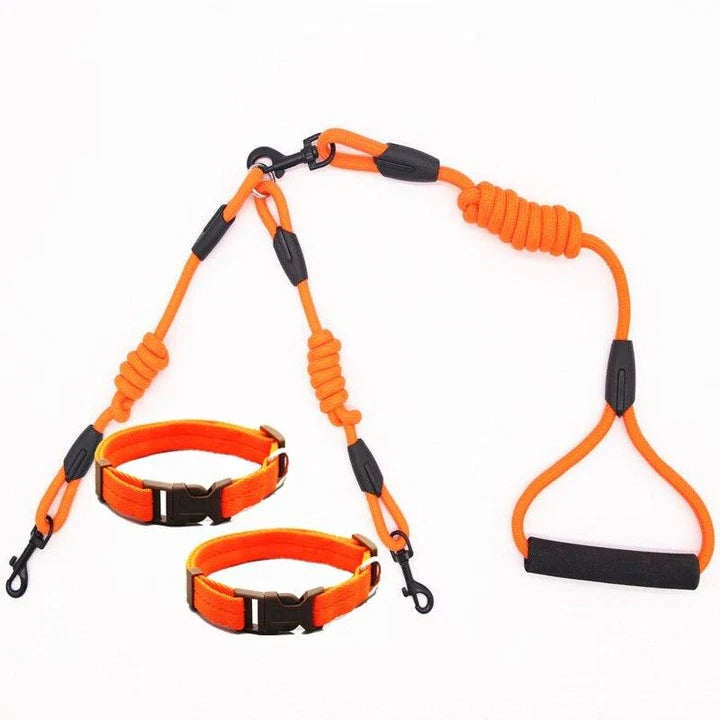 Durable nylon dog training rope with adjustable length and width options in blue, black, red, and orange colors
