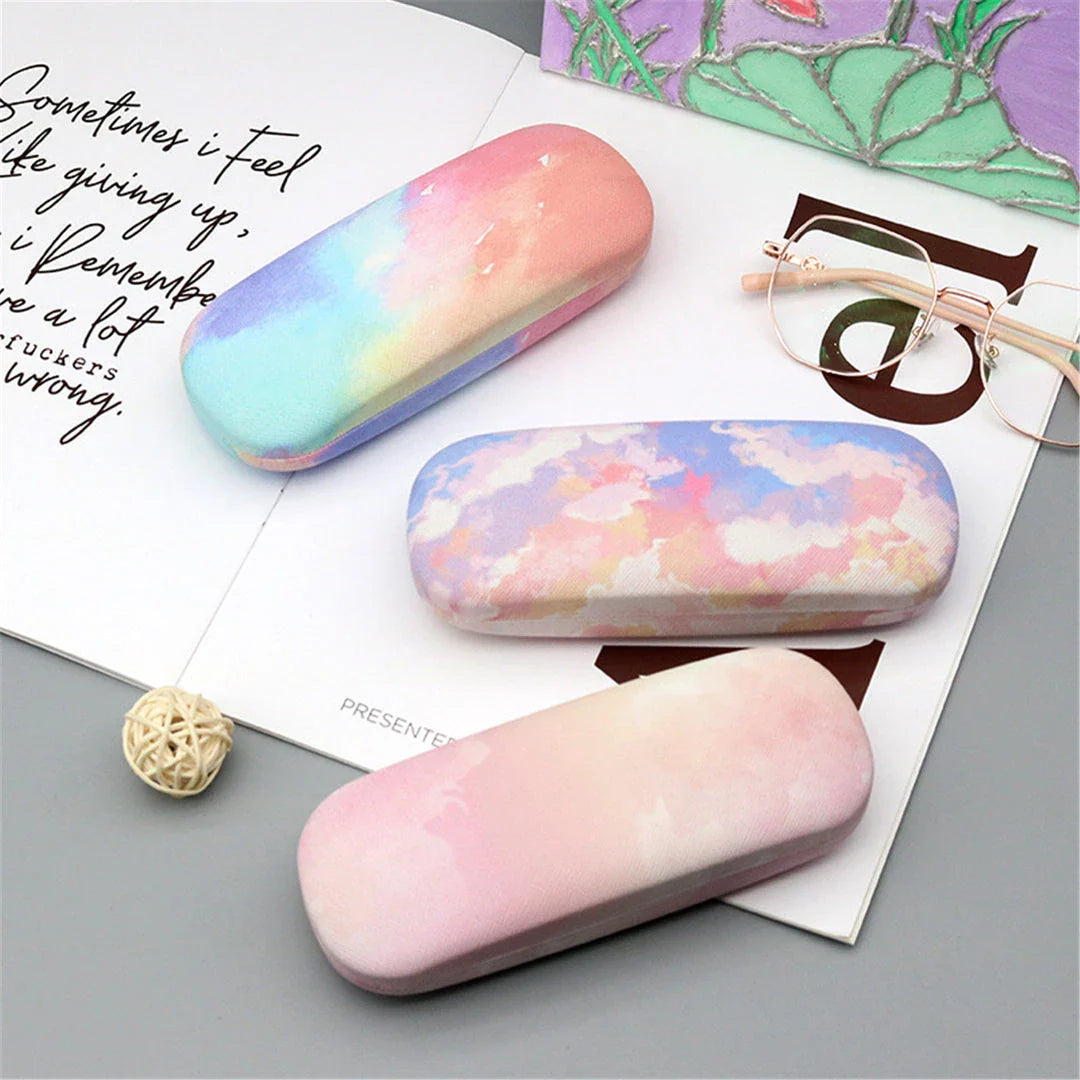 Gradient Cloud Printed Eyewear Case with Durable Metal Frame and Soft Velvet Lining to Protect Glasses