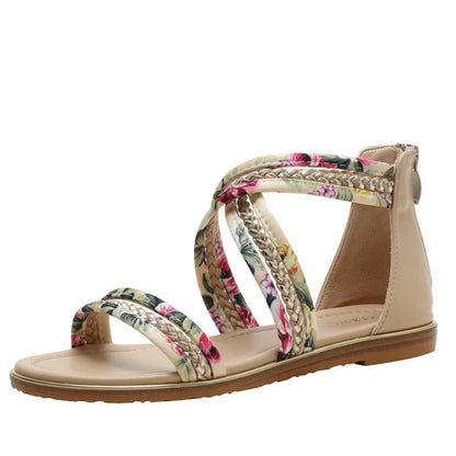 Stylish non-slip Roman sandals with open-toed floral cloth uppers and durable non-slip soles
