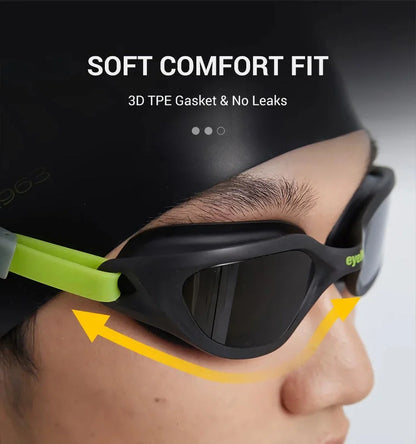 Premium swimming goggles with anti-fog coating for clear underwater vision and comfortable fit