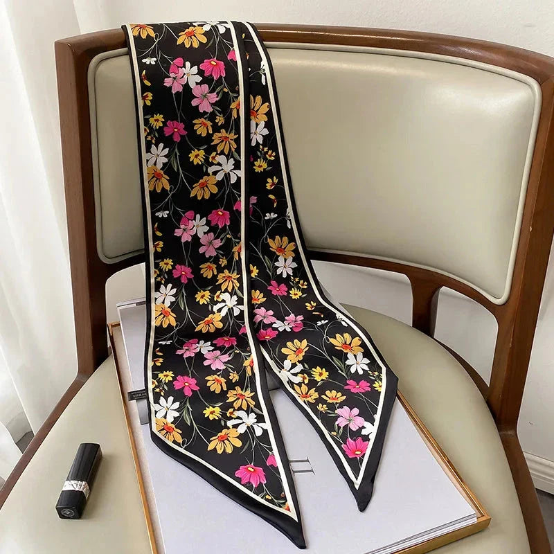 Floral print long polyester scarf in white, a versatile and stylish accessory for all seasons