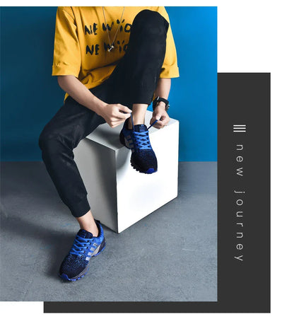 Lightweight and breathable men's running shoes with a mesh upper design for optimal airflow and a durable rubber sole for support and flexibility.