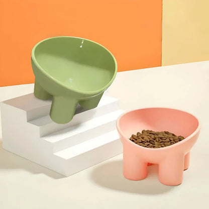 Elevated high foot pet bowl with neck support and anti-tip design for small dogs and cats