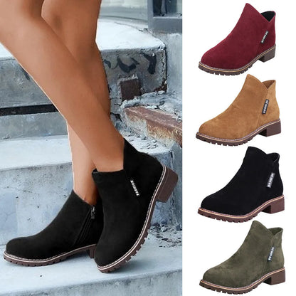 Stylish low-heel Frosted Martin Boots in a variety of colors, featuring a comfortable and versatile design for casual to formal wear.