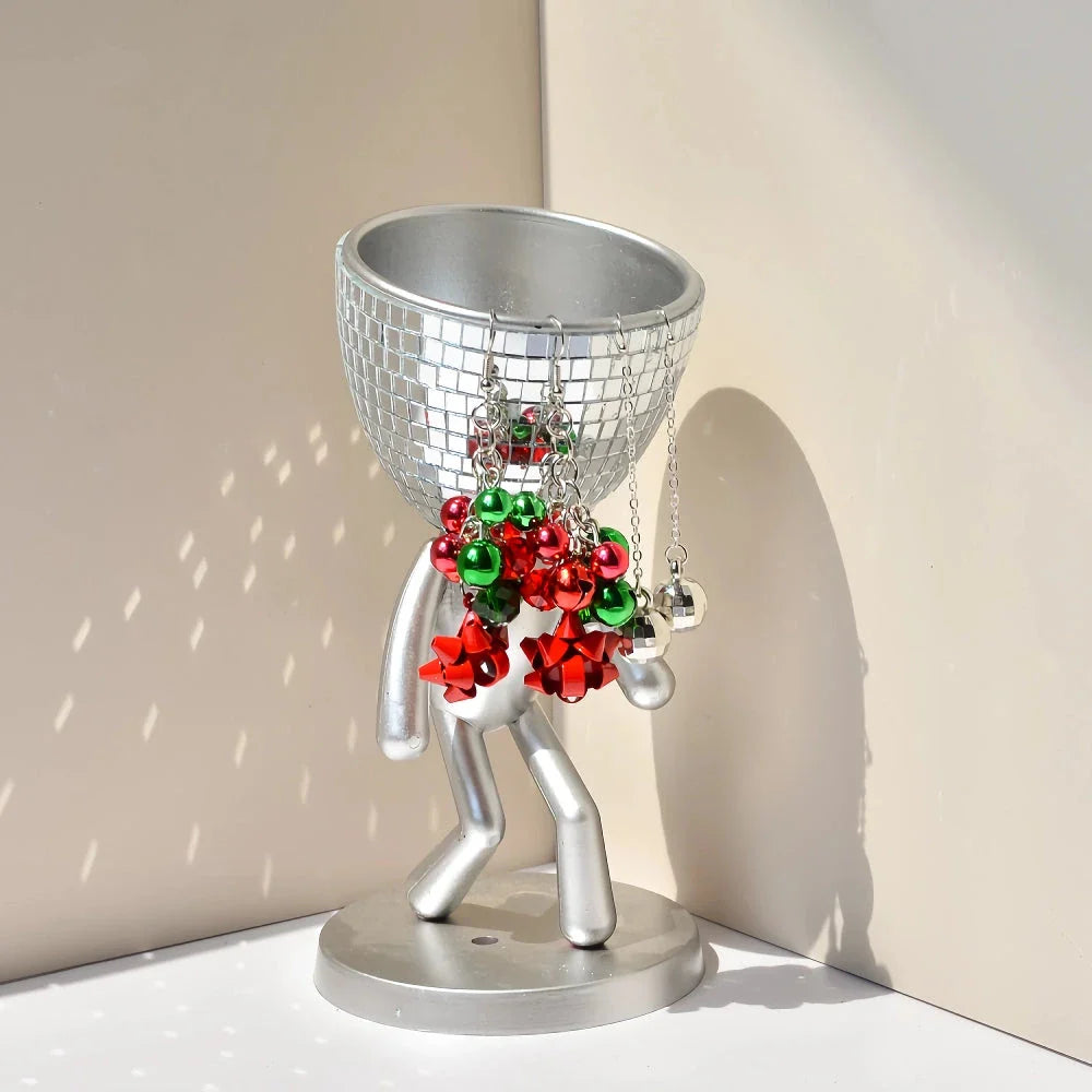 Elegant mirror disco walking man planter pot with sparkling mirror tiles and a unique walking man design