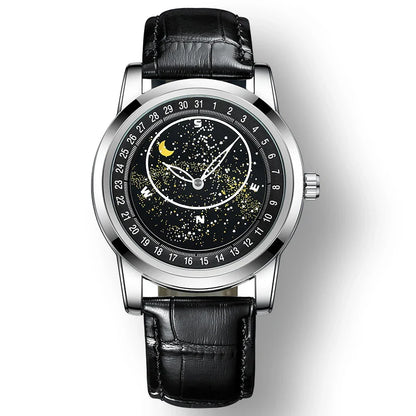 Gypsophila Men's Quartz Luminous Waterproof Fashion Business Watch with Blue Dial and Leather Strap
