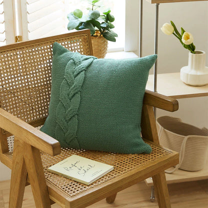Cozy Nordic-inspired knit pillow cover with large twist design in multiple colors for stylish home decor