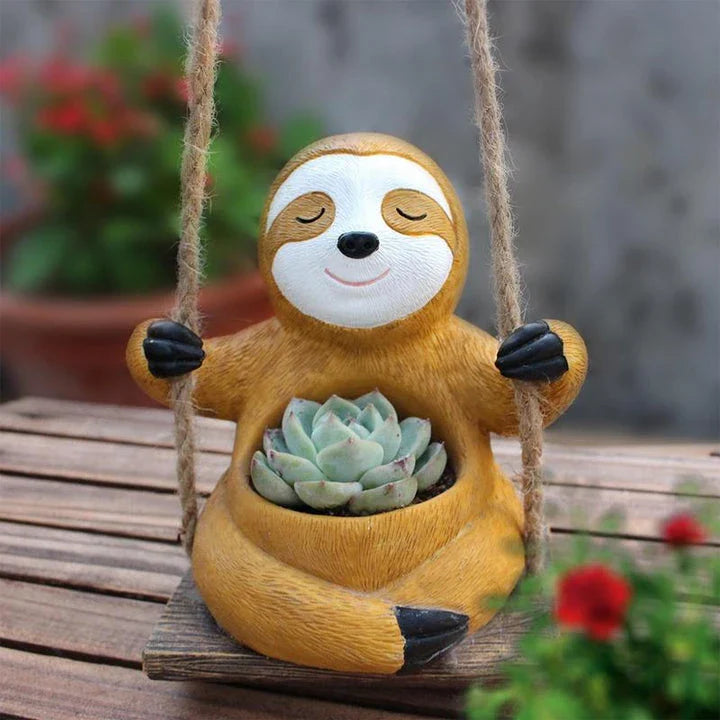 Charming Swing Sloth Planter - Decorative Resin Flower Pot for Home and Garden Decor