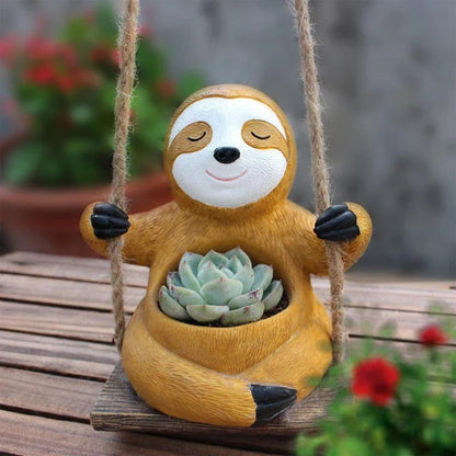 Charming Swing Sloth Planter - Decorative Resin Flower Pot for Home and Garden Decor