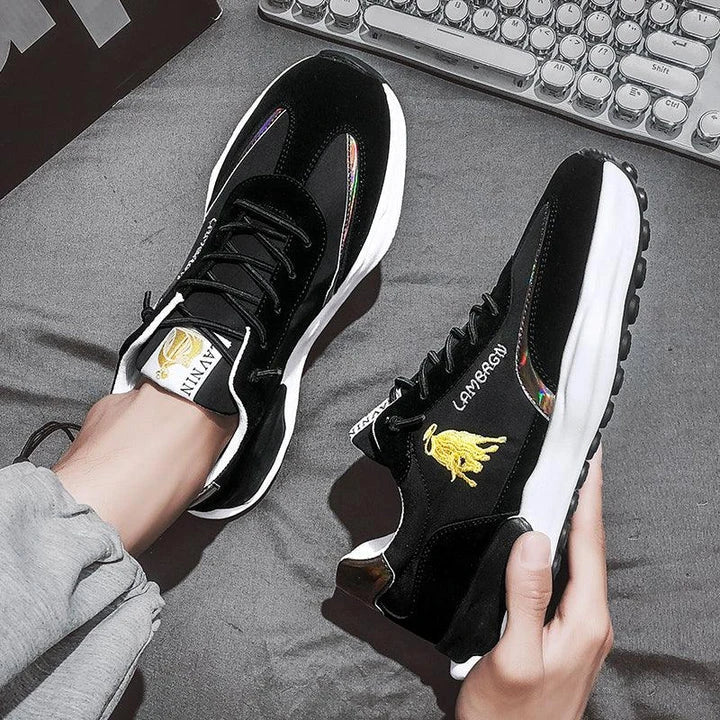 A pair of stylish, breathable men's casual shoes with a thick, durable rubber sole for enhanced comfort and traction.