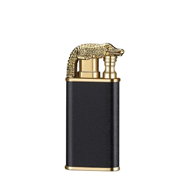 Multipurpose windproof lighter with a dragon or dolphin design, featuring a dual-flame and wind-resistant construction for versatile use.