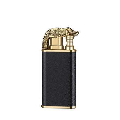 Multipurpose windproof lighter with a dragon or dolphin design, featuring a dual-flame and wind-resistant construction for versatile use.