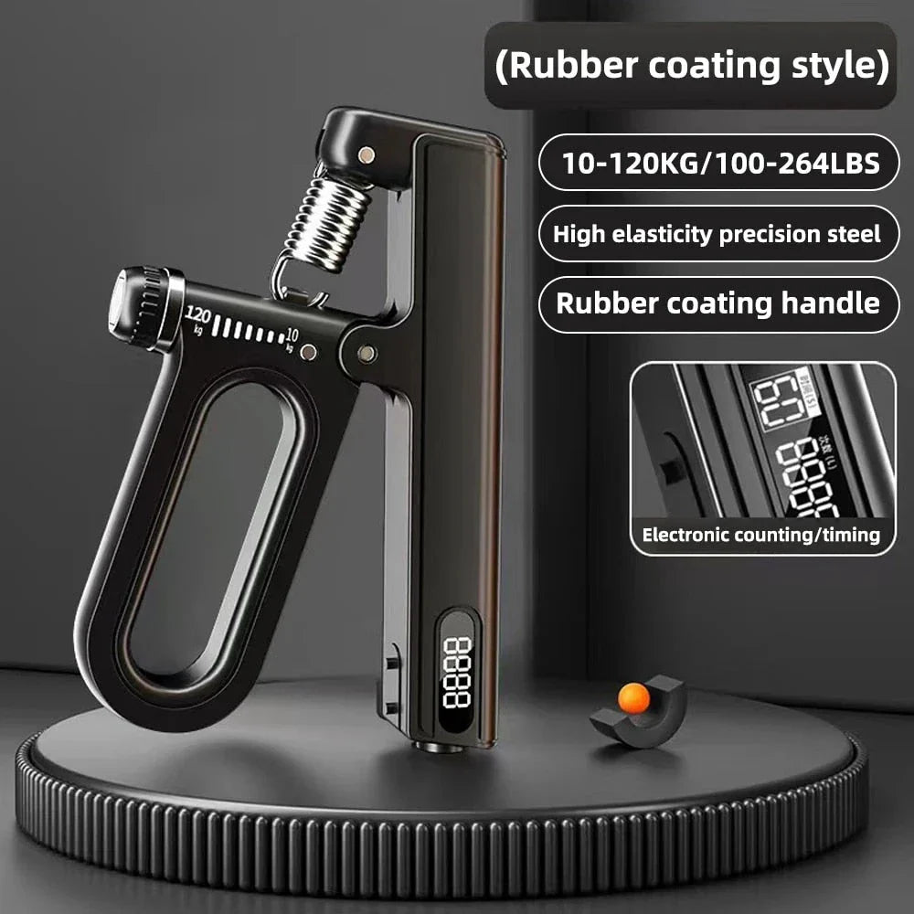 Adjustable electronic hand grip strengthener with digital counter, designed for fitness arm, wrist, and finger training