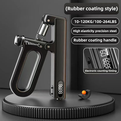 Adjustable electronic hand grip strengthener with digital counter, designed for fitness arm, wrist, and finger training