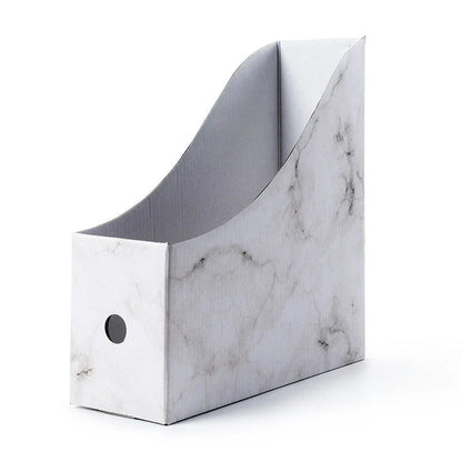 Elegant white desk organizer with compartments for storing documents, books, and office supplies