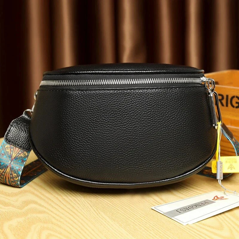 Chic genuine leather shoulder and crossbody bag for women in green color with a sleek, minimalist design