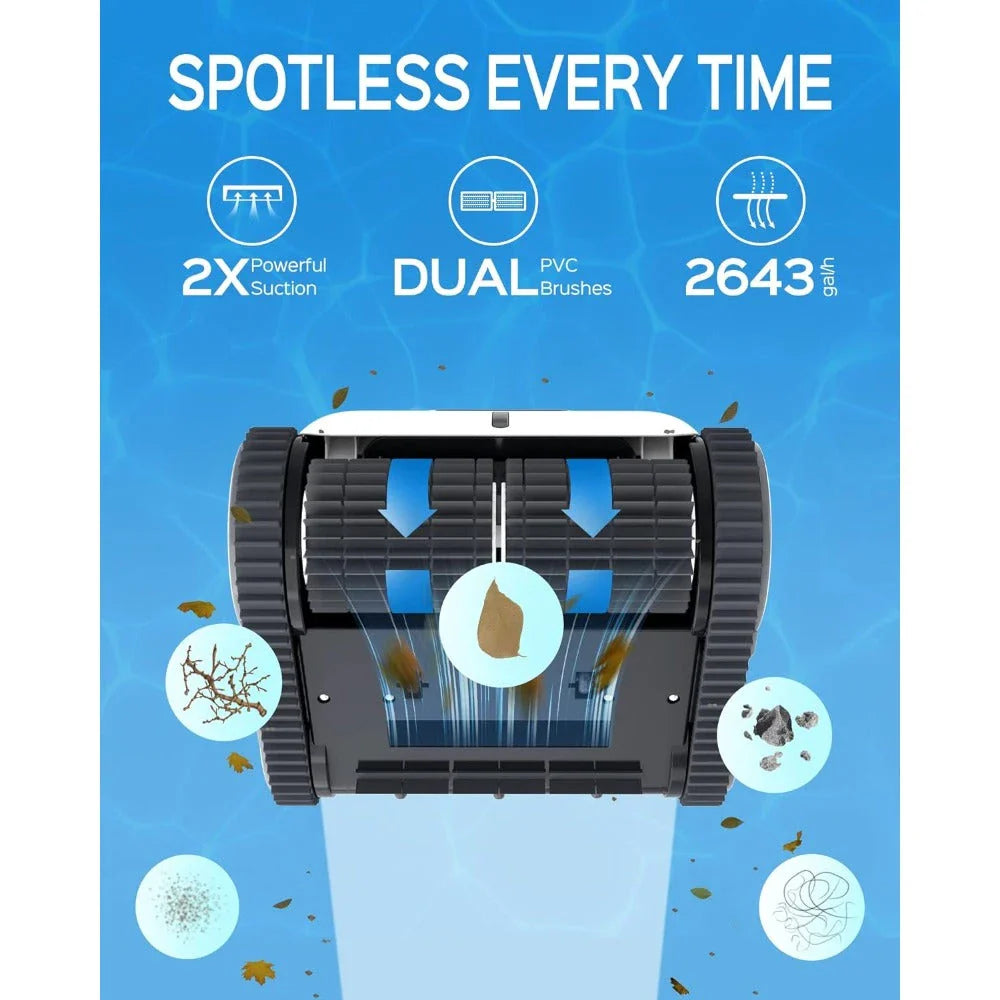 Cordless robotic pool vacuum cleaner with powerful suction, specialized brushes, and intelligent navigation for effortless in-ground pool cleaning
