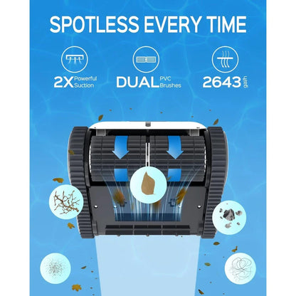 Cordless robotic pool vacuum cleaner with powerful suction, specialized brushes, and intelligent navigation for effortless in-ground pool cleaning