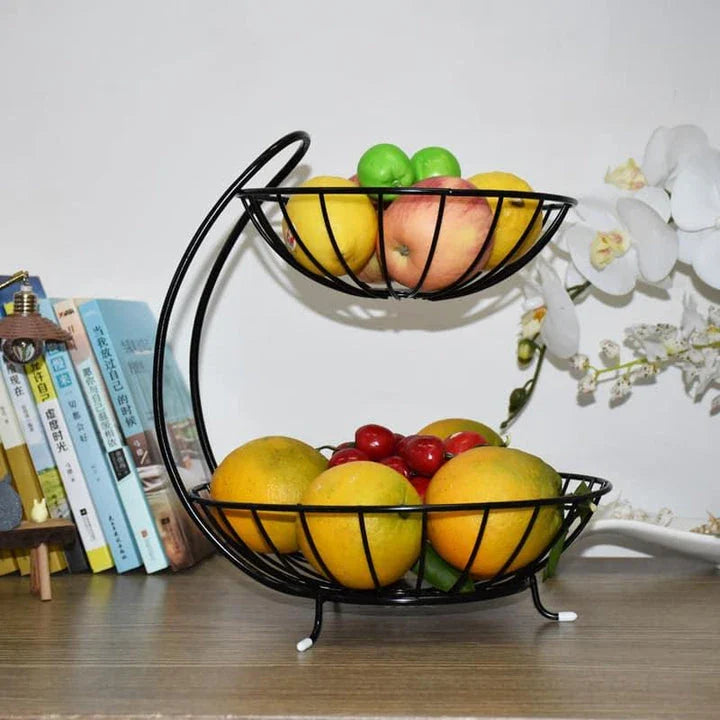 Sleek black iron fruit basket organizer for kitchen counter display and storage