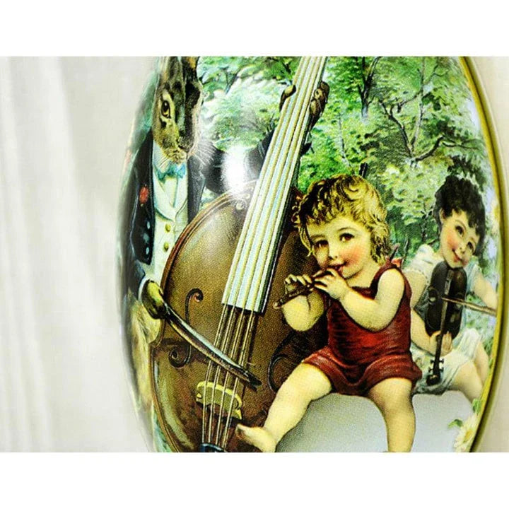 Decorative Easter Eggs Candy Jar - Festive tin container with egg-shaped design for storing and displaying Easter candies and treats