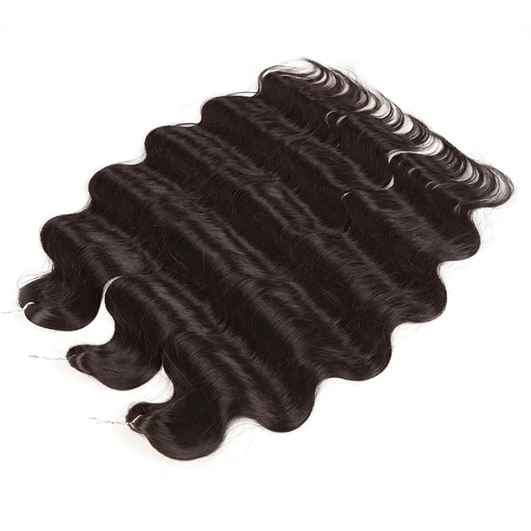 Ombre body wave crochet hair extensions in 24-inch length with seamless dark to light color blend