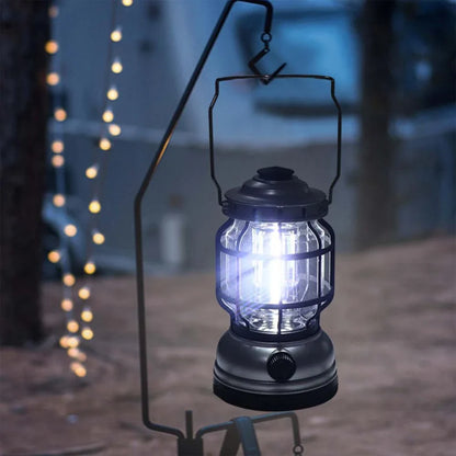 Bright and waterproof LED camping lantern with adjustable brightness and USB recharging capabilities