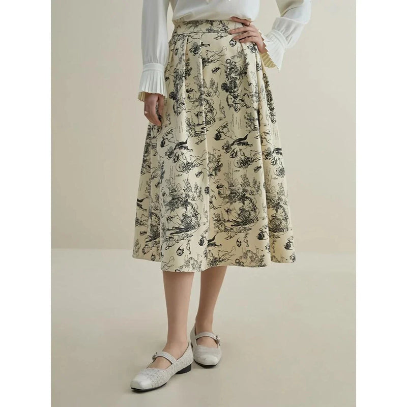 Hhomeenjoy Chic A-Line Midi Skirt with Unique Ink Animal Print for Stylish Winters