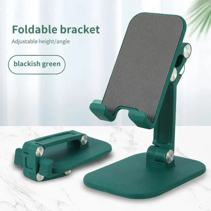 Adjustable and foldable desk phone holder with three-section design, providing hands-free convenience for mobile devices