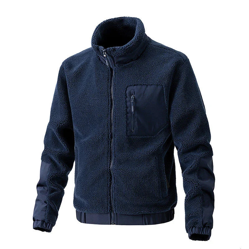 A cozy and stylish men's fleece jacket with a standing collar and convenient side pockets, available in a range of classic colors.