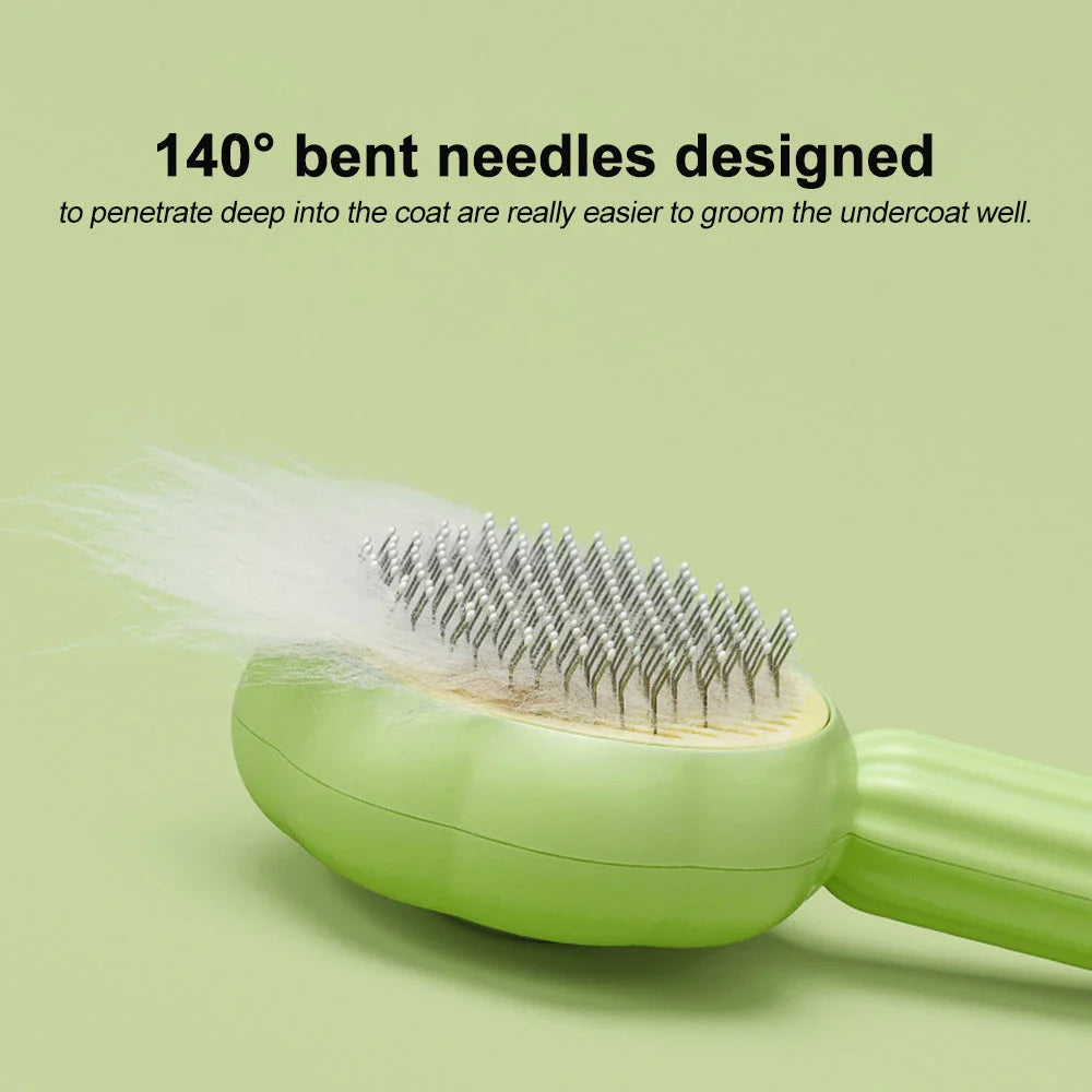 Hamburger-shaped cat brush comb with customizable grooming options to reduce shedding and hairballs for a cleaner home