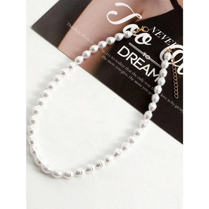 Elegant imitation pearl heart pendant necklace with lustrous bead chain and secure OT buckle closure